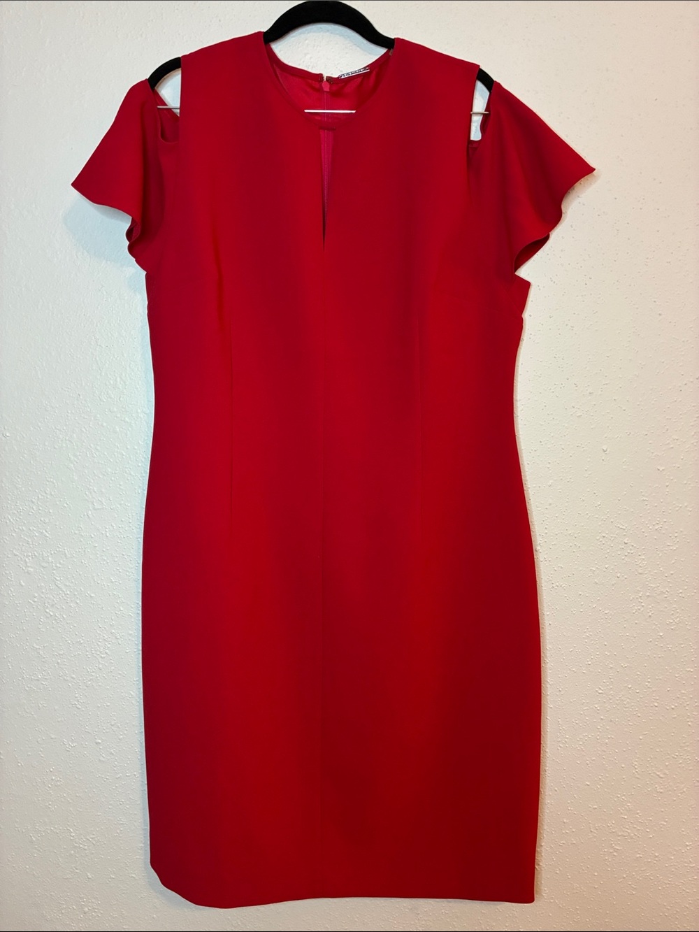 Elie Tahari Red Cold-Shoulder Midi Sheath Dress